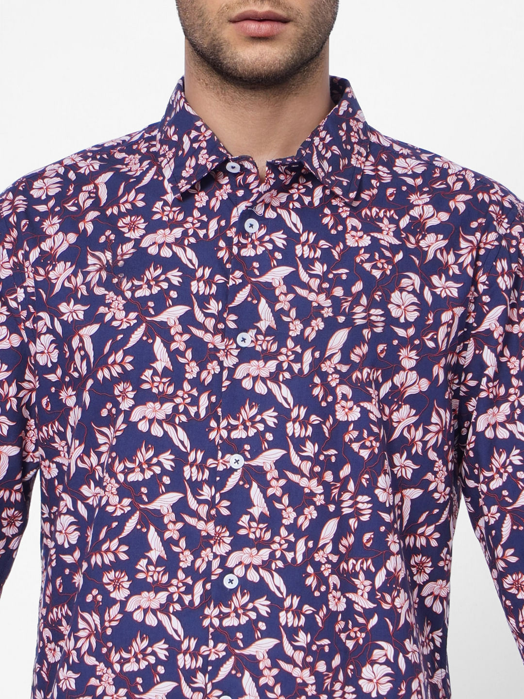 Blue Floral Full Sleeves Shirt