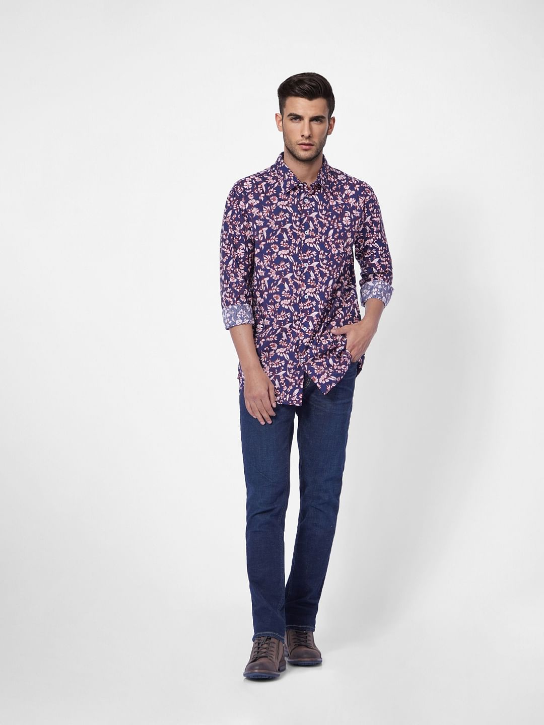 Blue Floral Full Sleeves Shirt
