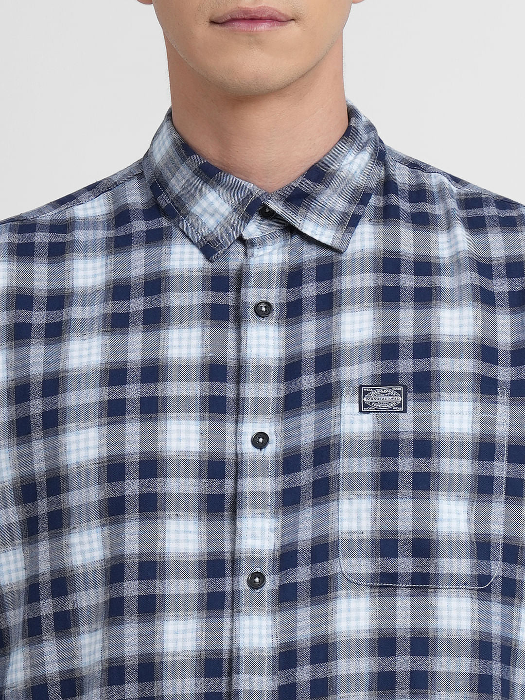 Dark Blue Check Full Sleeves Shirt