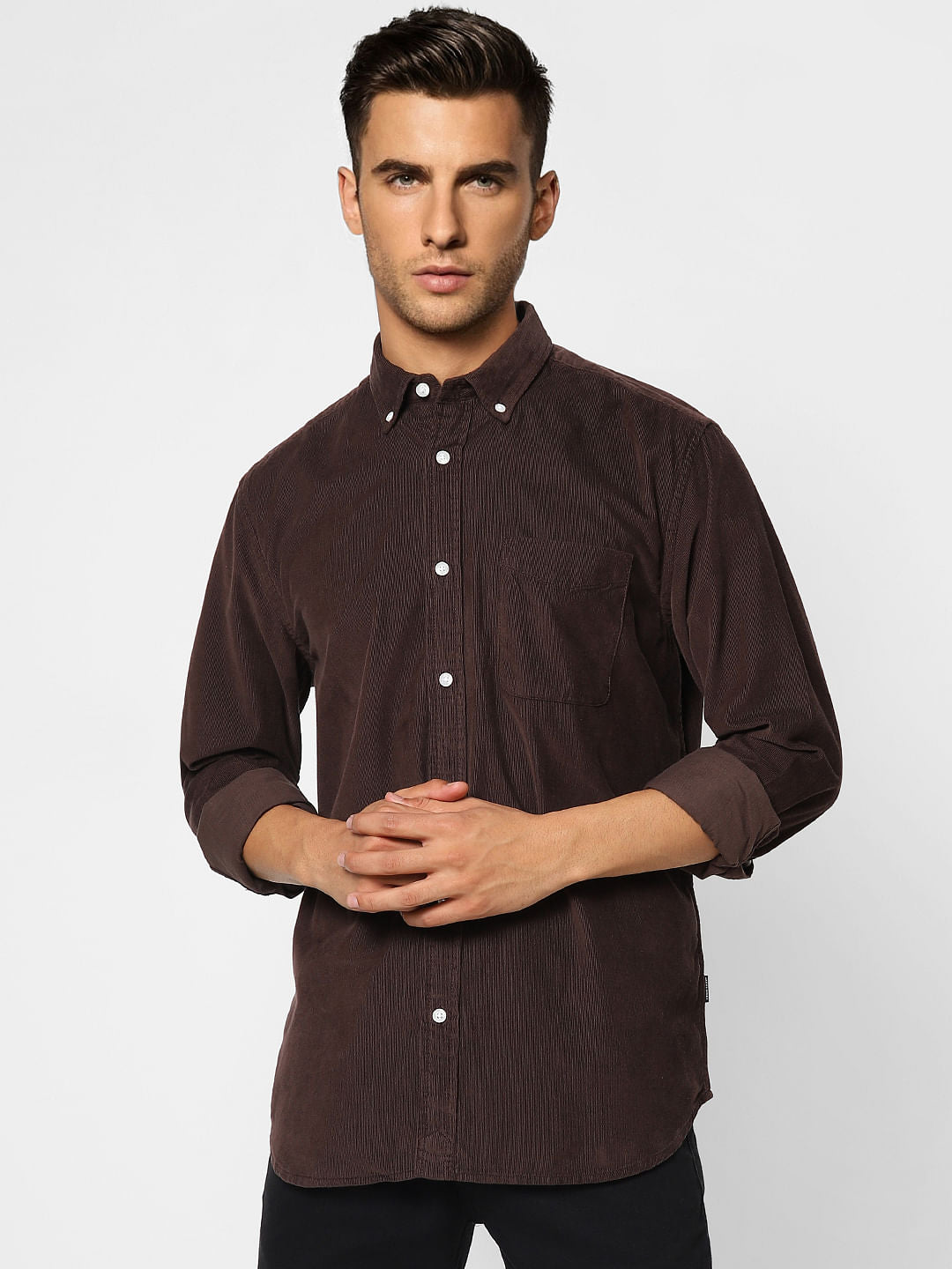 Deep Brown Corduroy Full Sleeves Shirt