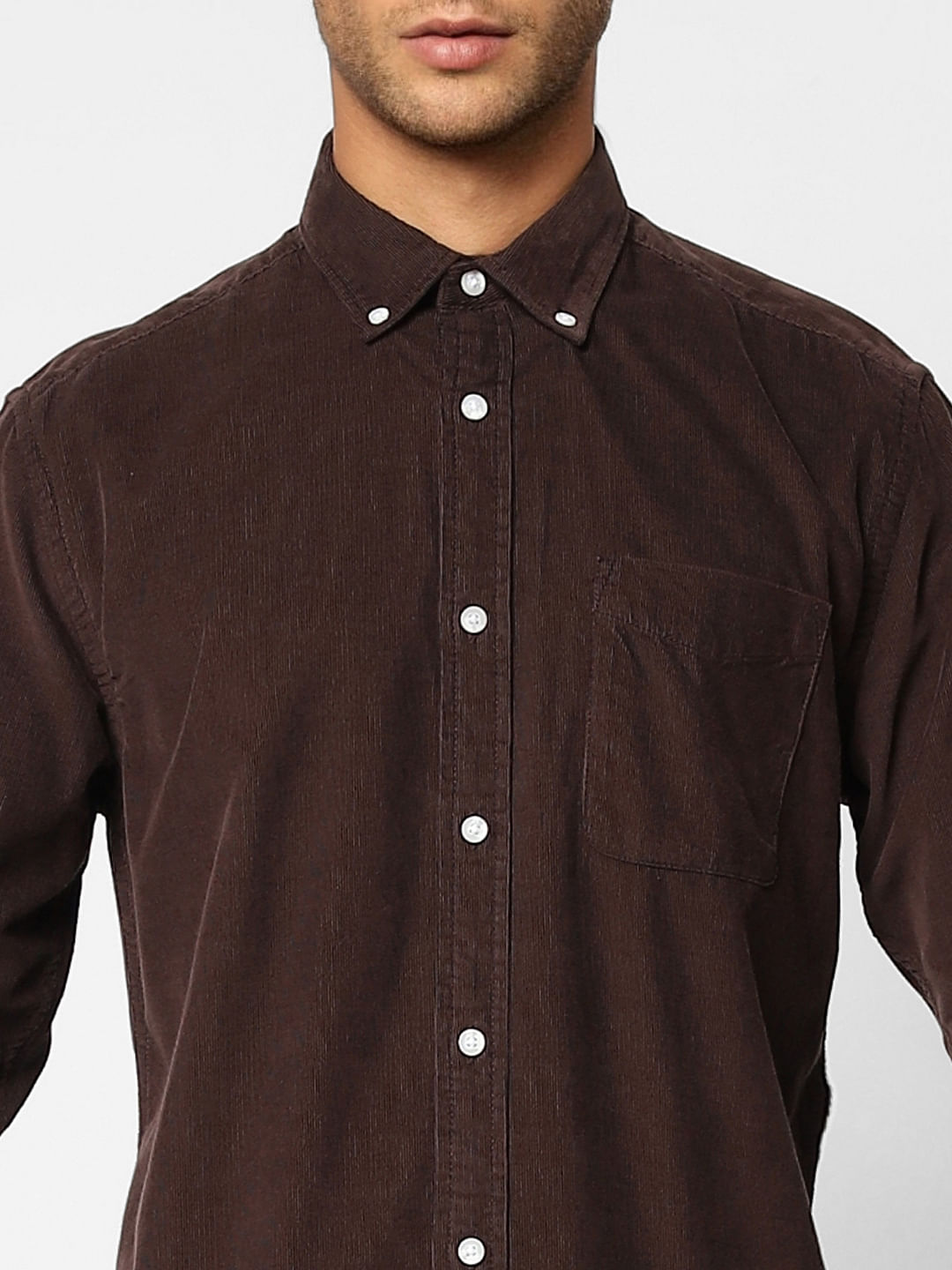 Deep Brown Corduroy Full Sleeves Shirt