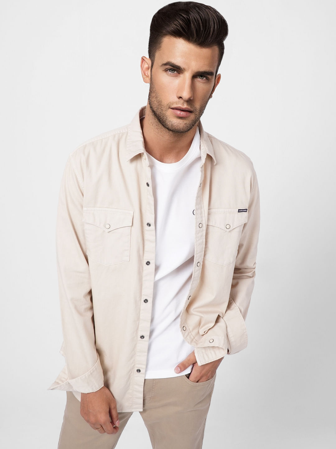 Cream Full Sleeves Shirt - S