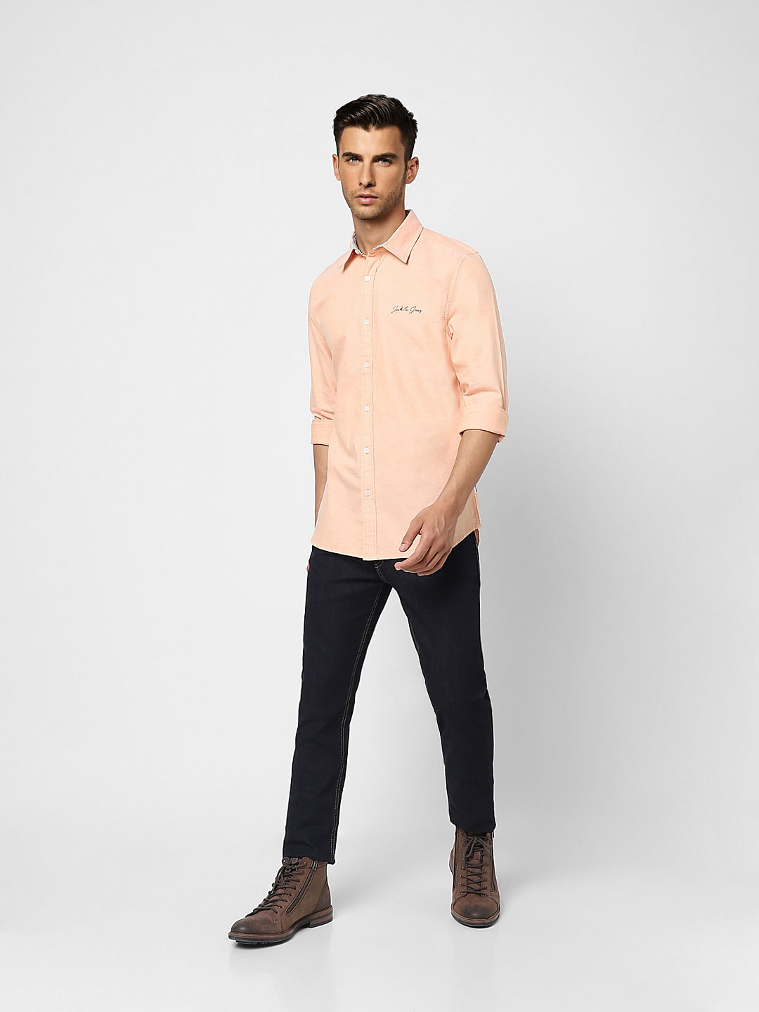 Peach Logo Print Full Sleeves Shirt - S