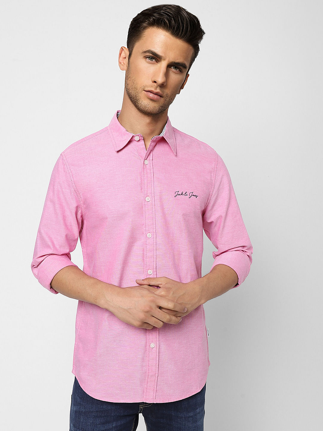 Pink Logo Print Full Sleeves Shirt