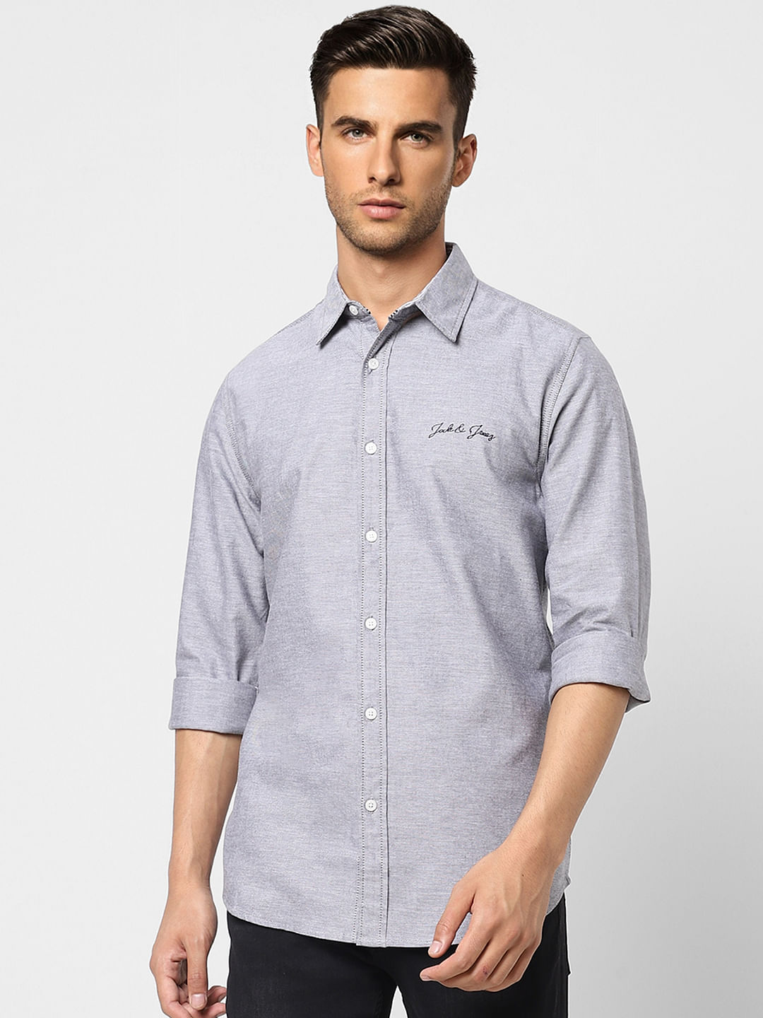 Grey Logo Print Full Sleeves Shirt