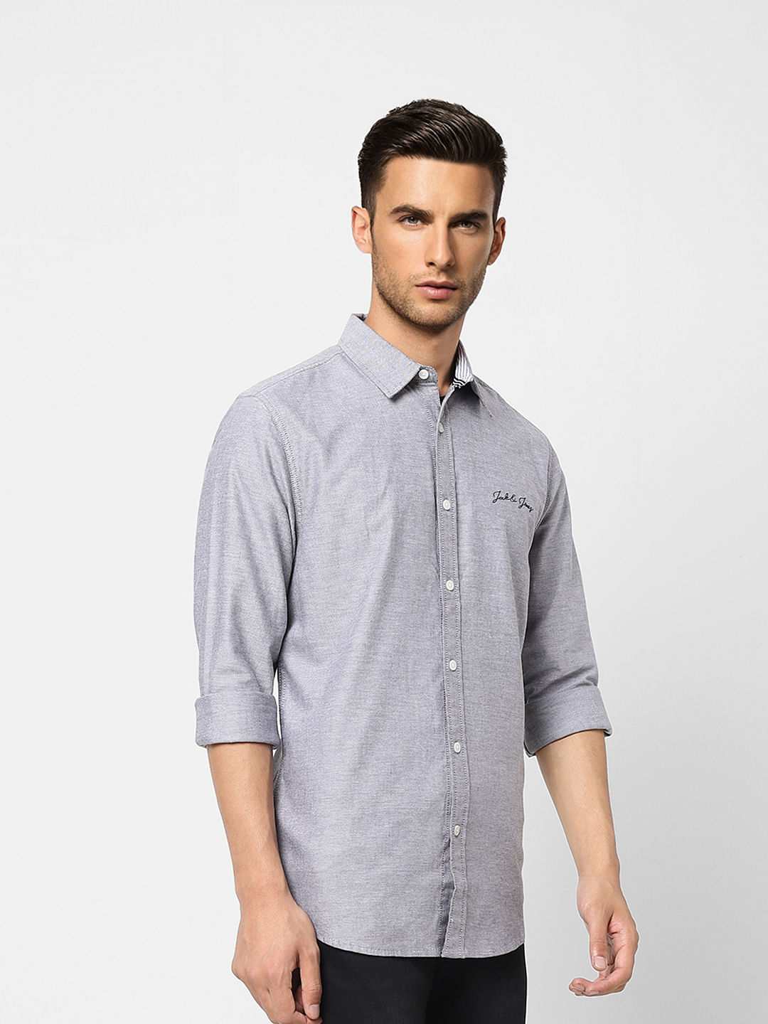 Grey Logo Print Full Sleeves Shirt