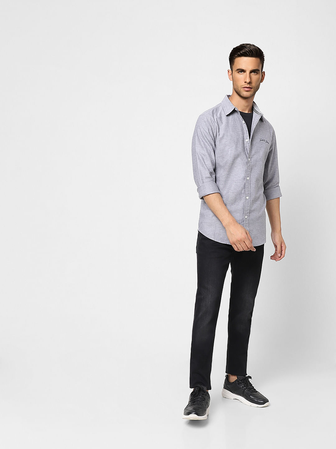 Grey Logo Print Full Sleeves Shirt