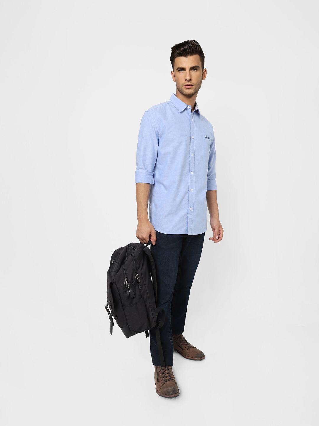 Blue Logo Print Full Sleeves Shirt - S