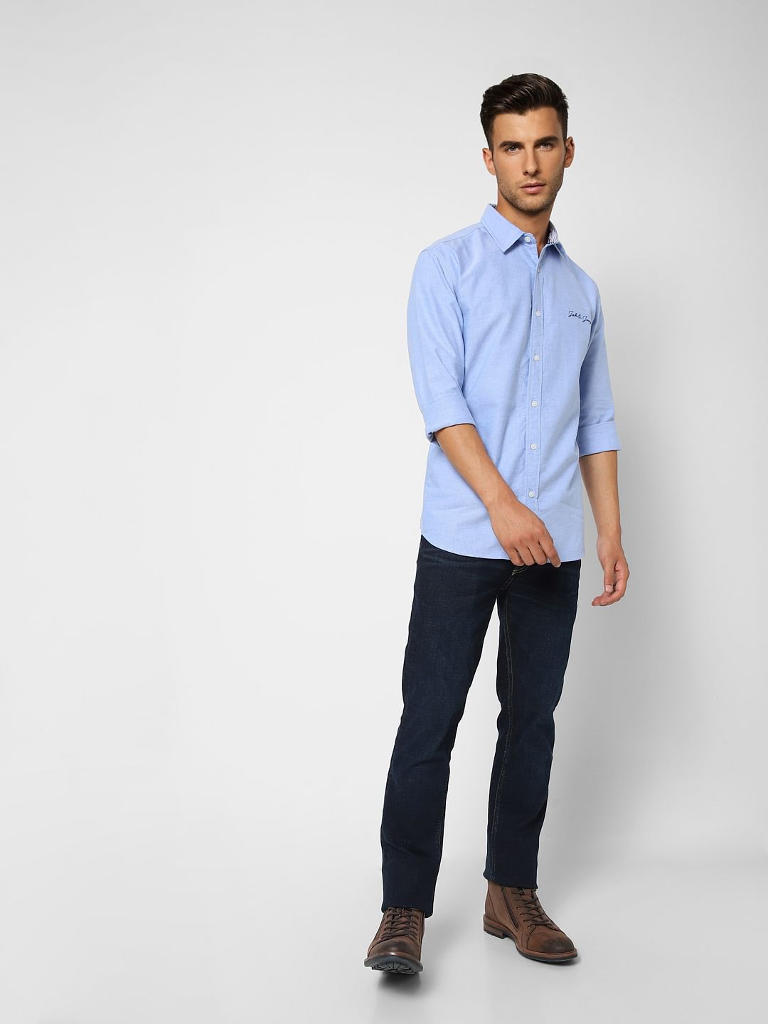 Blue Logo Print Full Sleeves Shirt