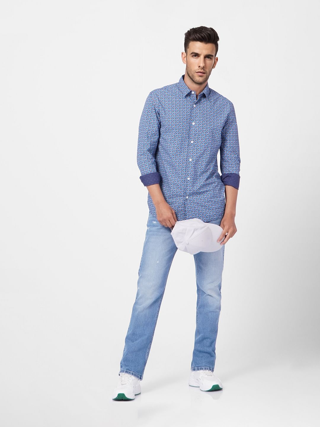 Blue Abstract Print Full Sleeves Shirt - S