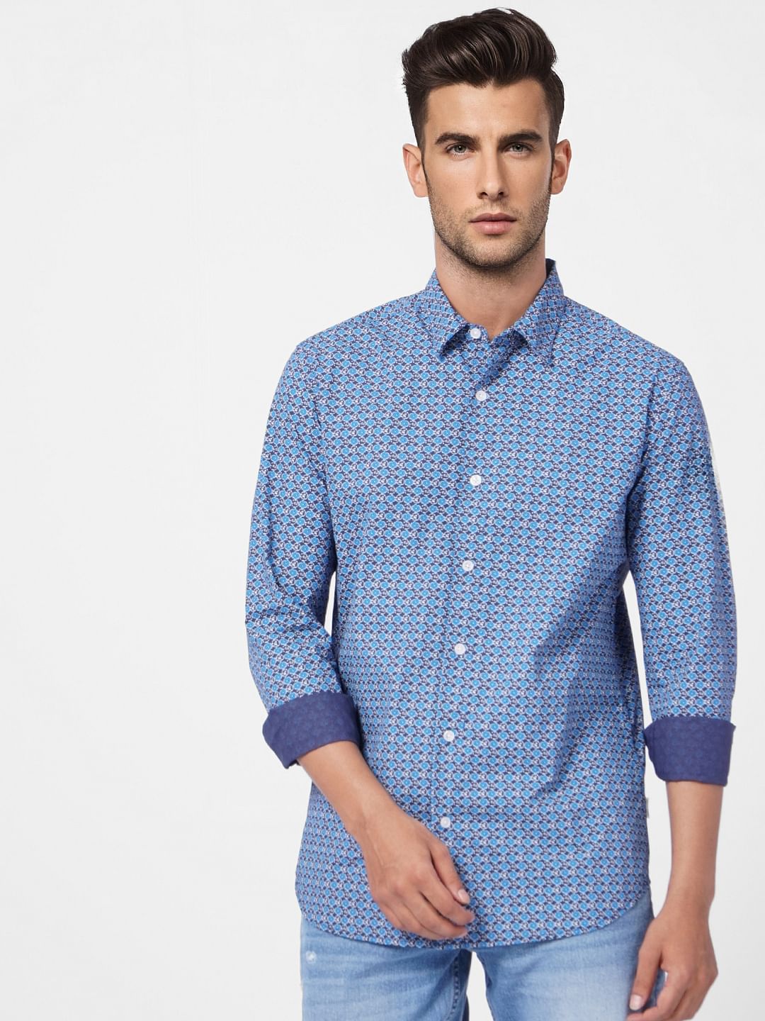 Blue Abstract Print Full Sleeves Shirt