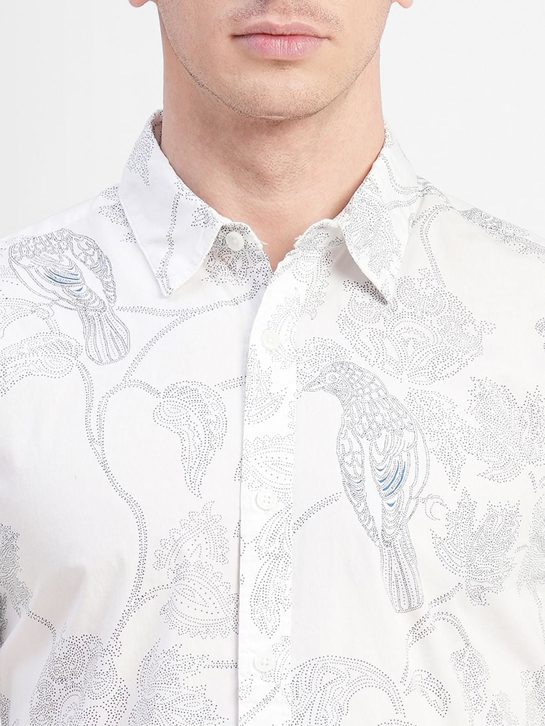 White Printed Full Sleeves Shirt