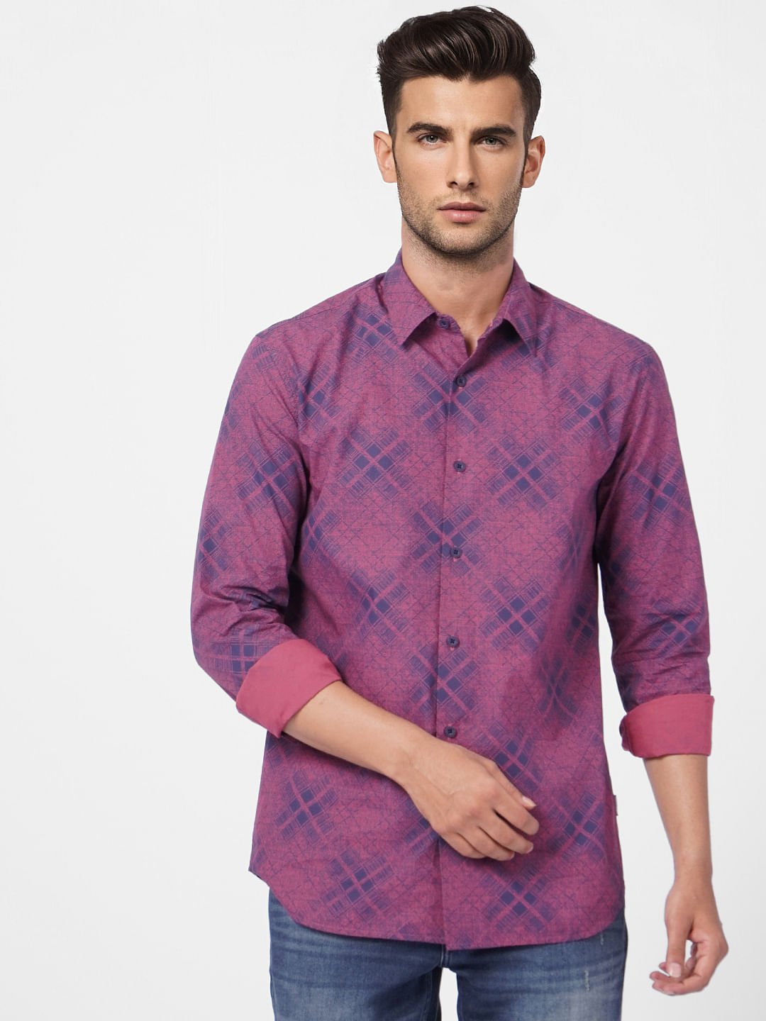 Pink Abstract Print Full Sleeves Shirt