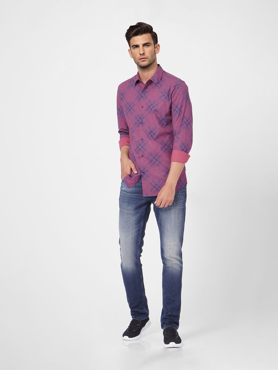 Pink Abstract Print Full Sleeves Shirt