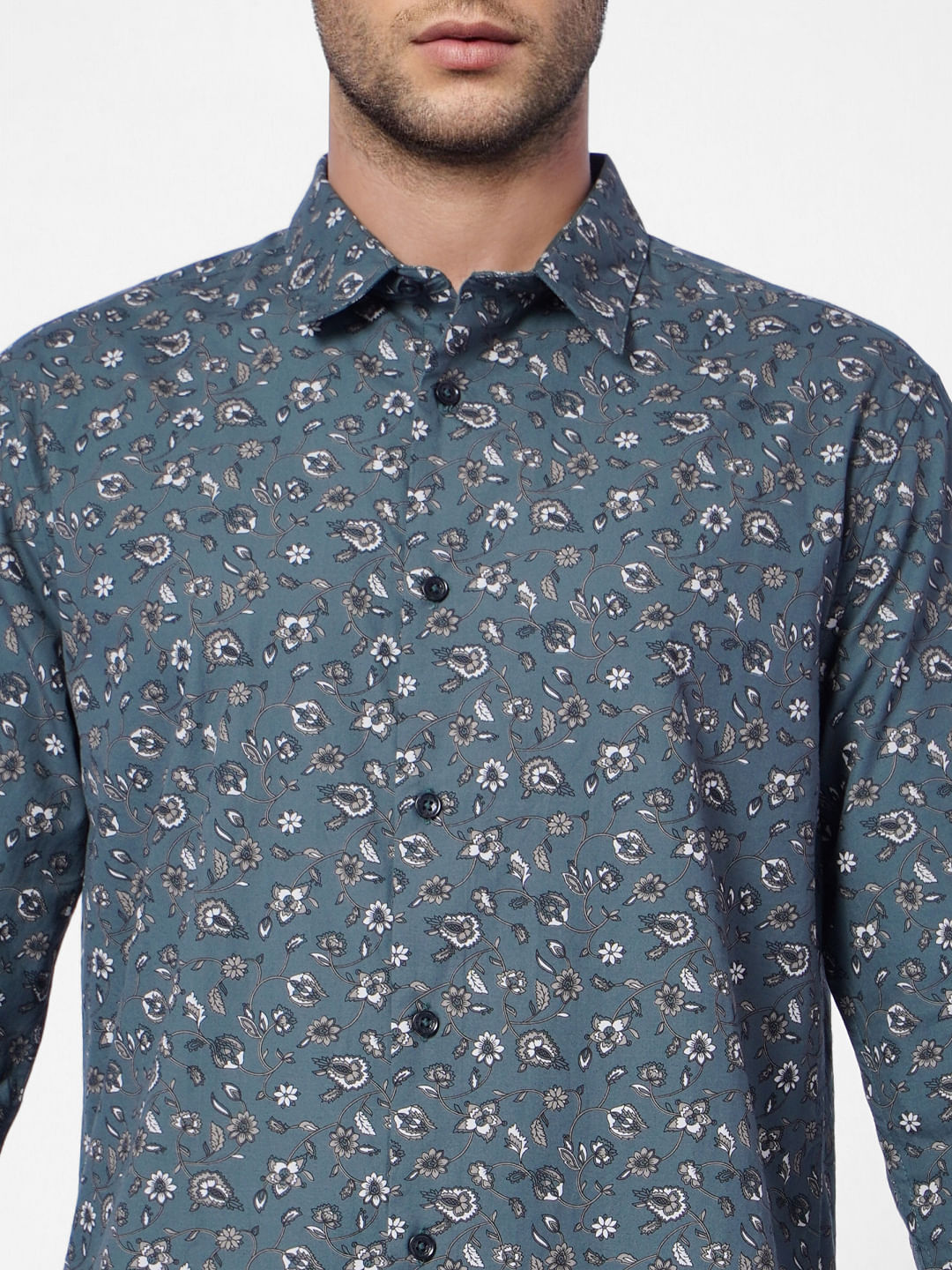 Blue Floral Print Full Sleeves Shirt