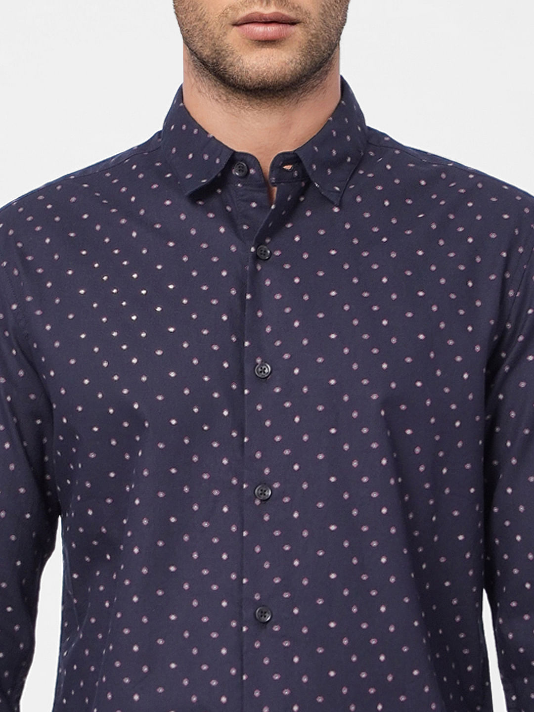 Navy Blue Printed Full Sleeves Shirt
