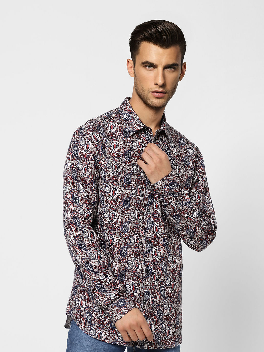 Brown Abstract Print Full Sleeves Shirt