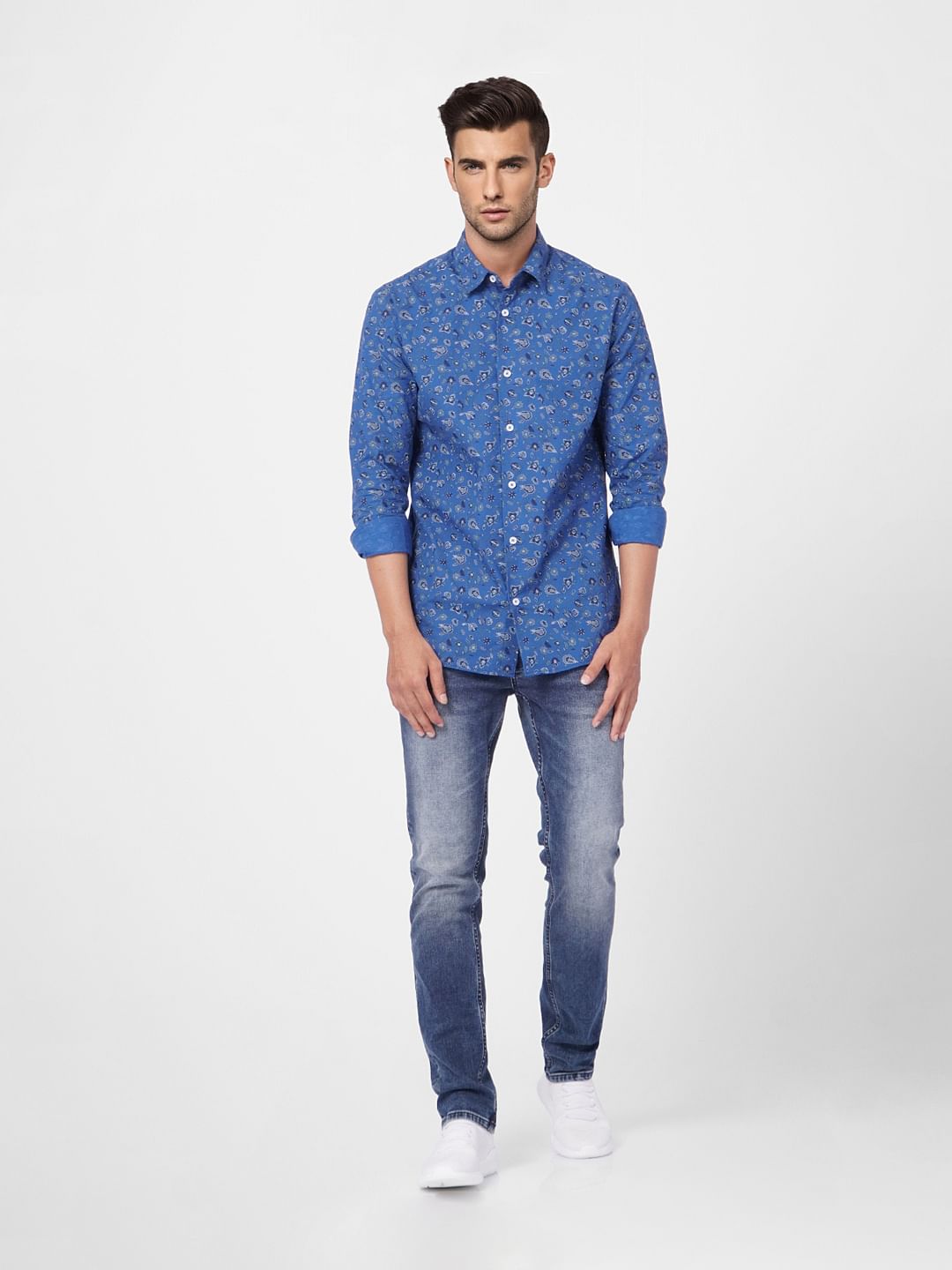 Blue Floral Print Full Sleeves Shirt