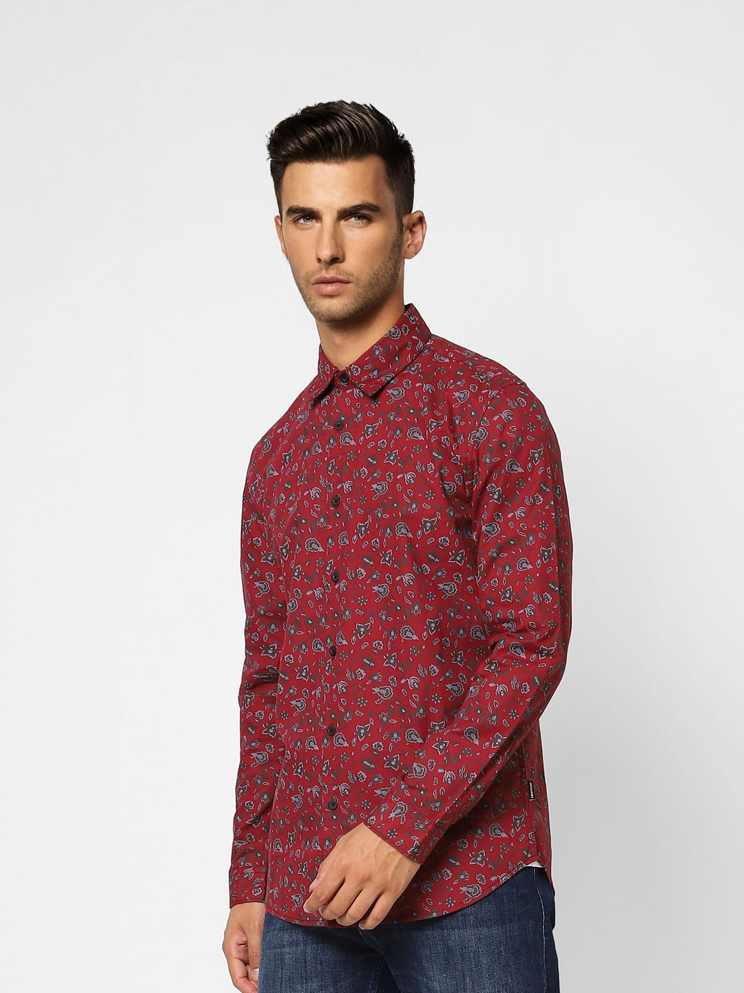 Red Floral Print Full Sleeves Shirt