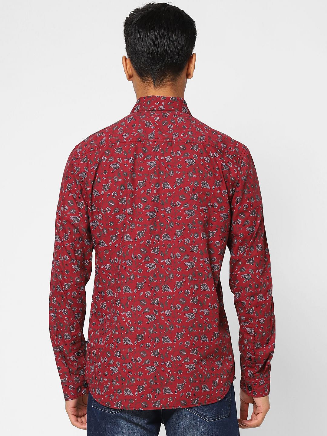 Red Floral Print Full Sleeves Shirt