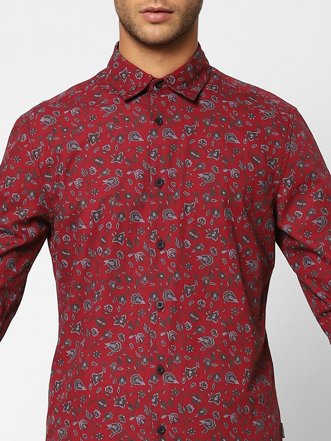 Red Floral Print Full Sleeves Shirt