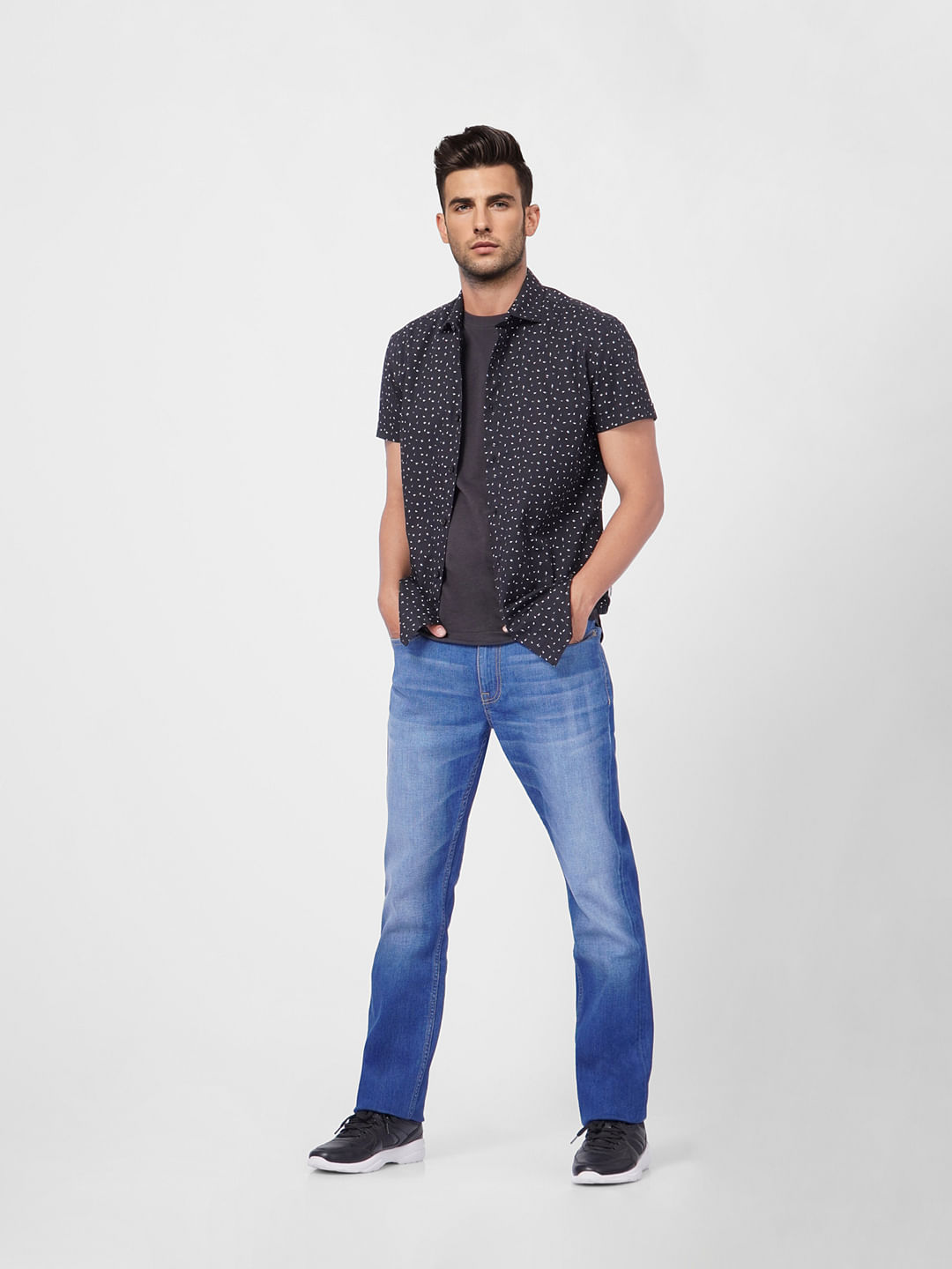 Black Printed Short Sleeves Shirt - S