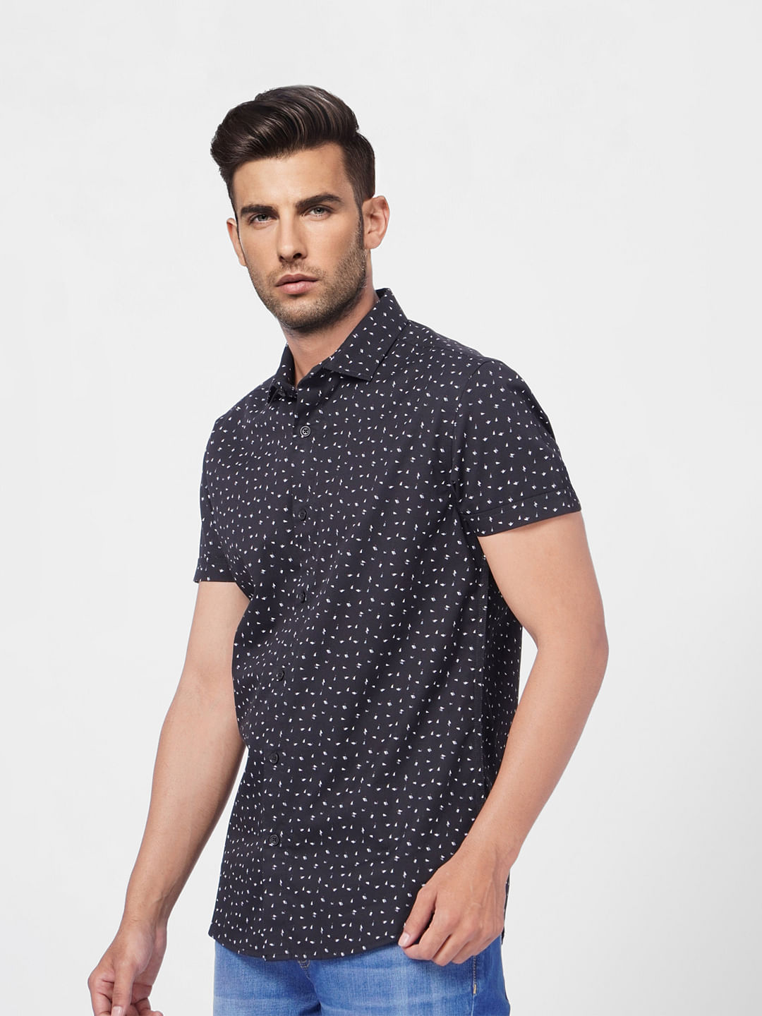 Black Printed Short Sleeves Shirt