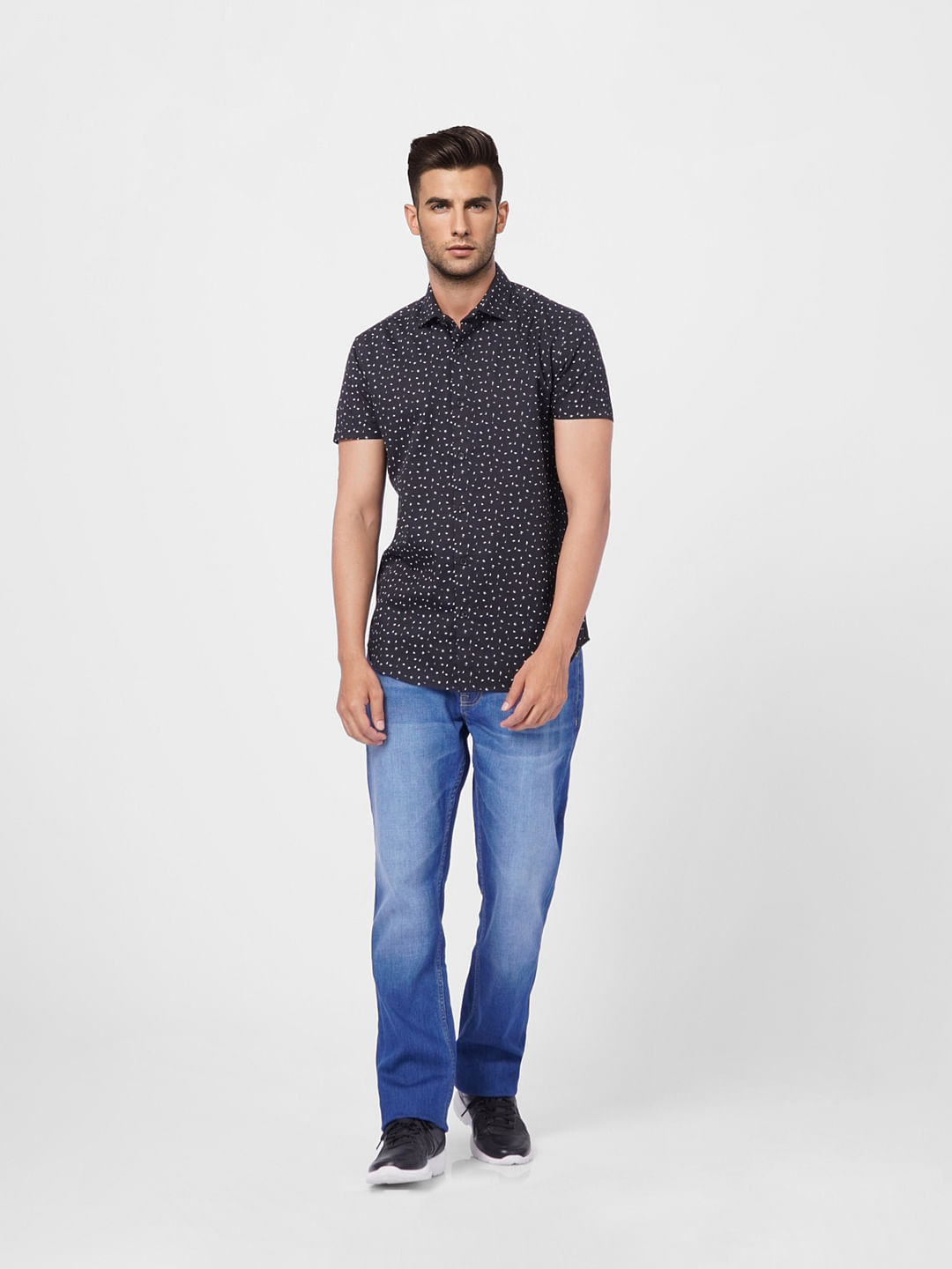 Black Printed Short Sleeves Shirt