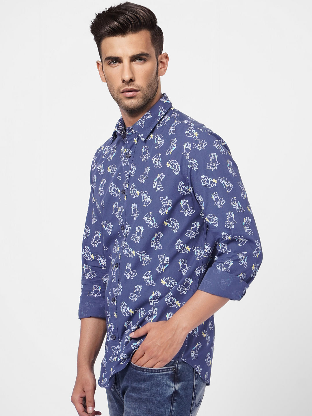 Blue Printed Full Sleeves Shirt