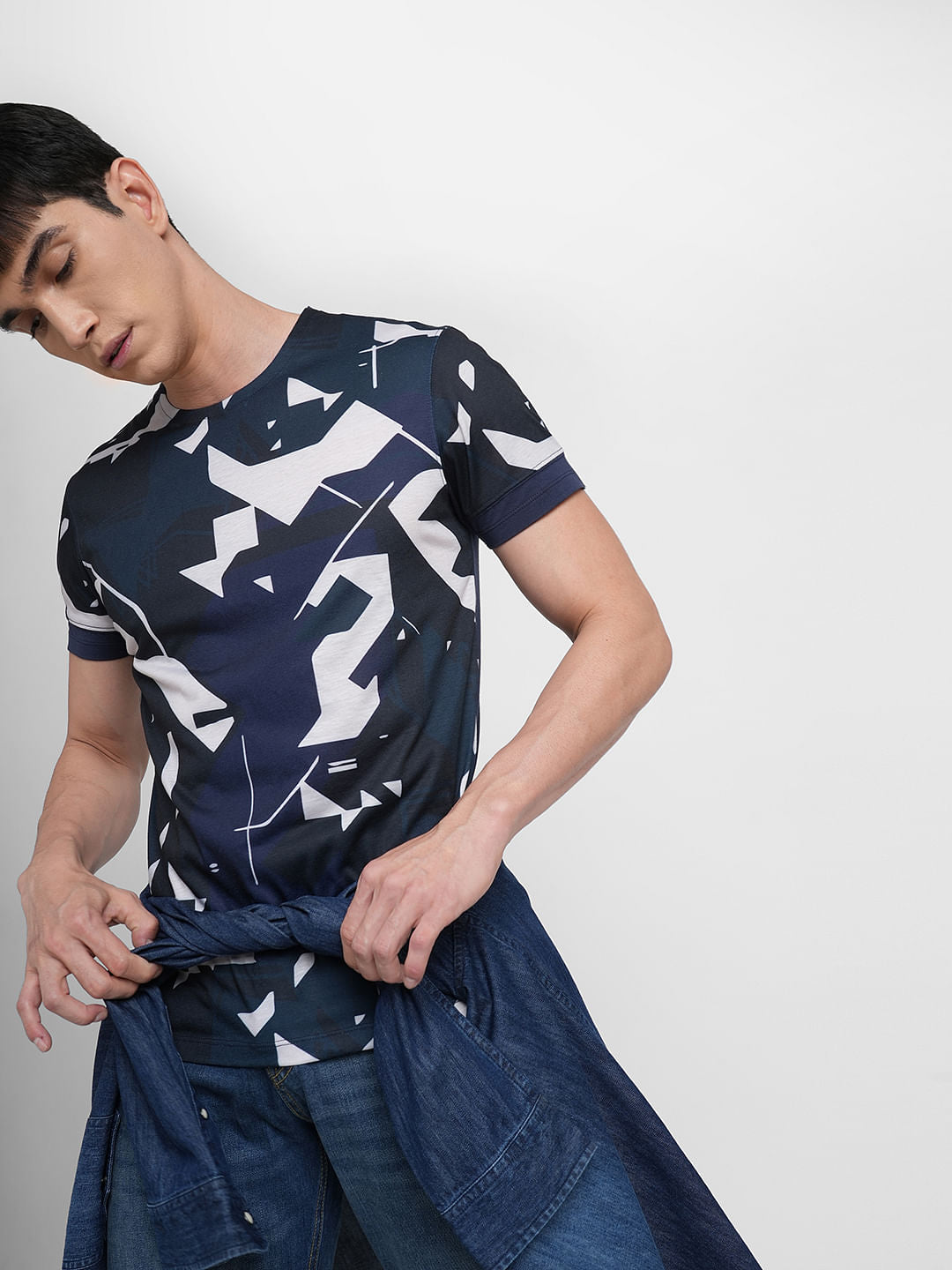 Blue Abstract Print T-shirt - S