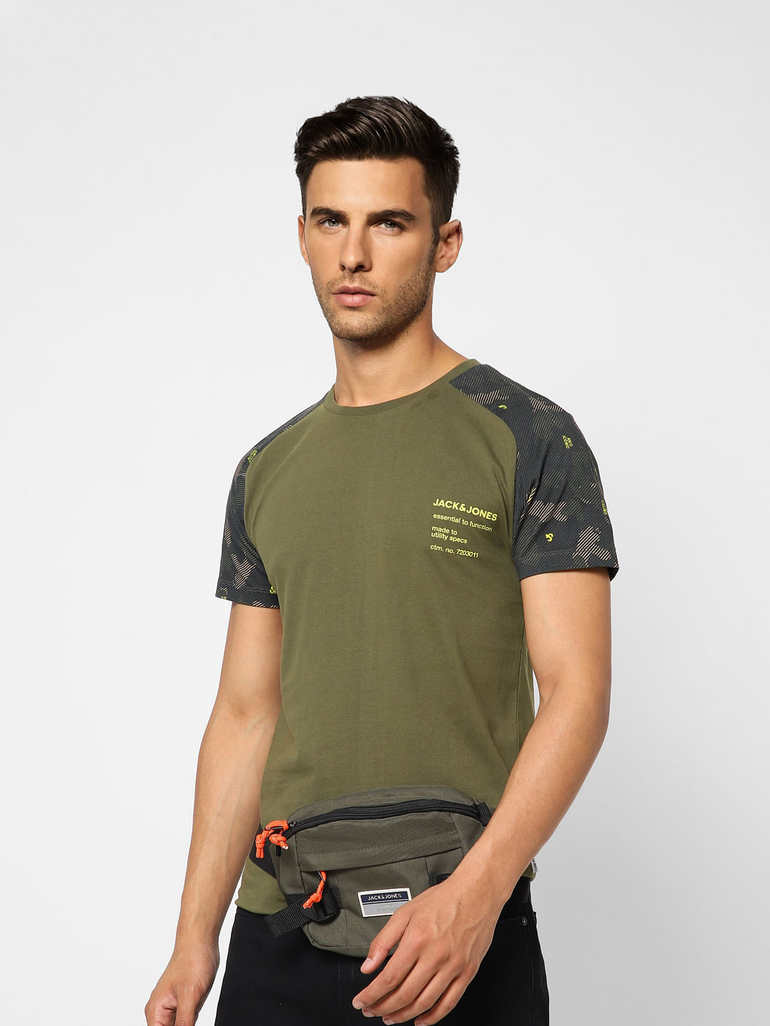 Green Camo Print Crew Neck T-shirt - S
