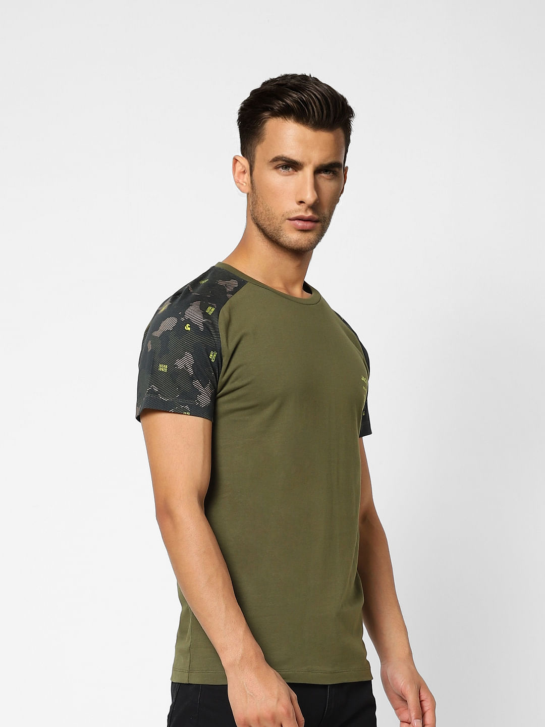Green Camo Print Crew Neck T-shirt