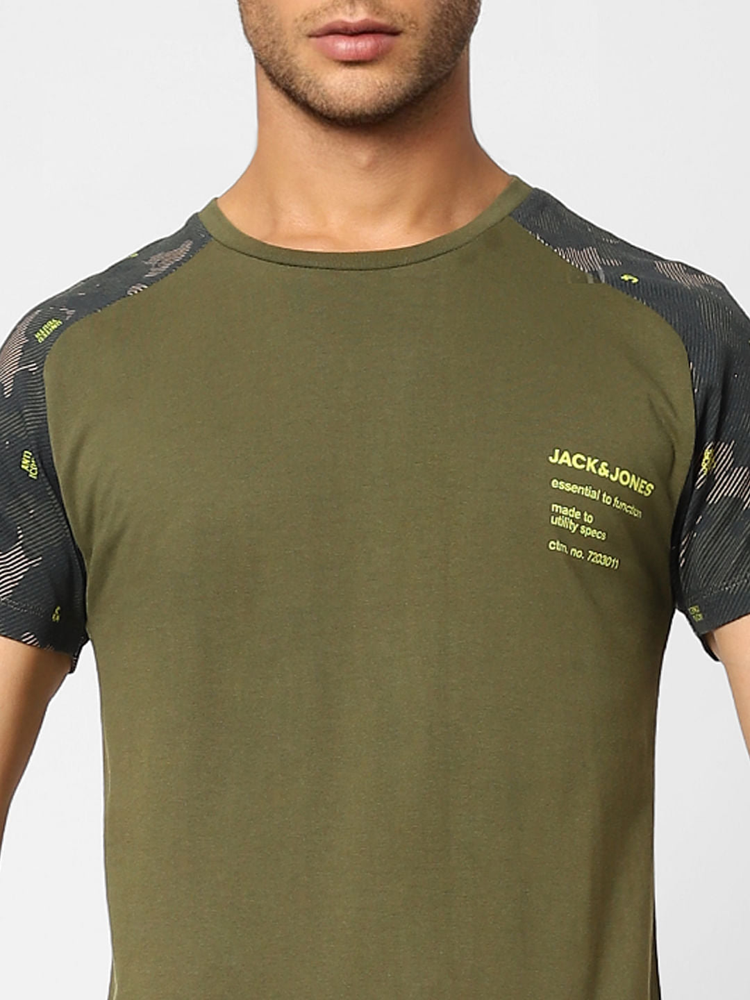 Green Camo Print Crew Neck T-shirt