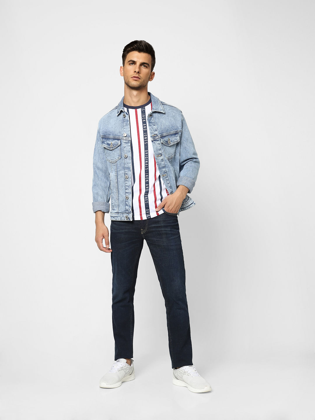 White Striped Crew Neck T-shirt - S