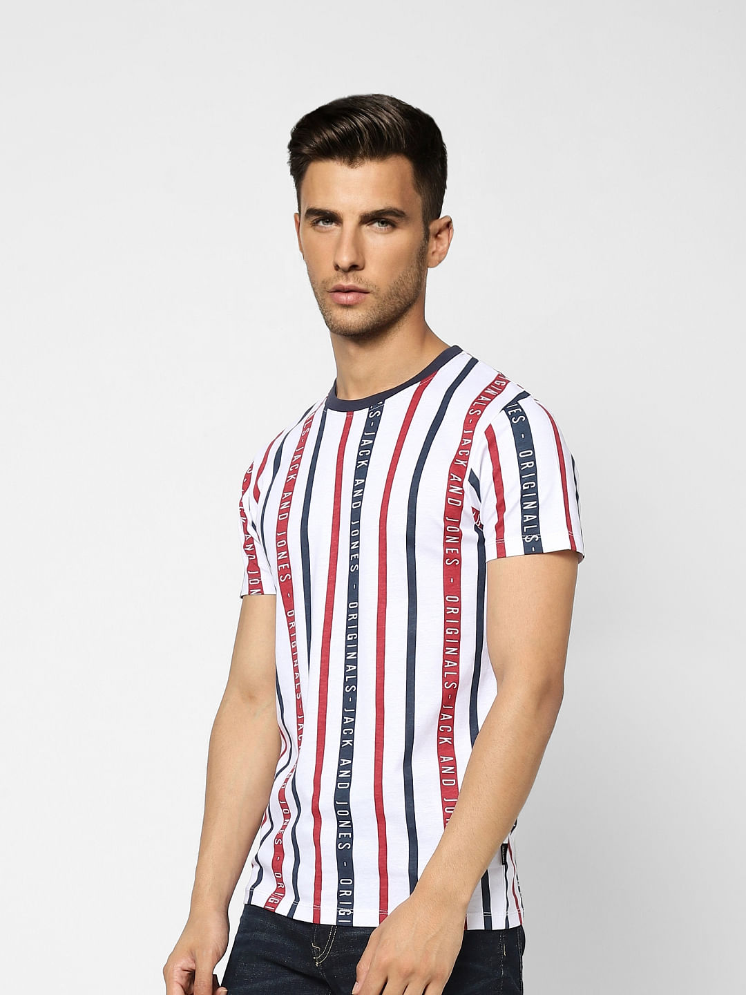 White Striped Crew Neck T-shirt