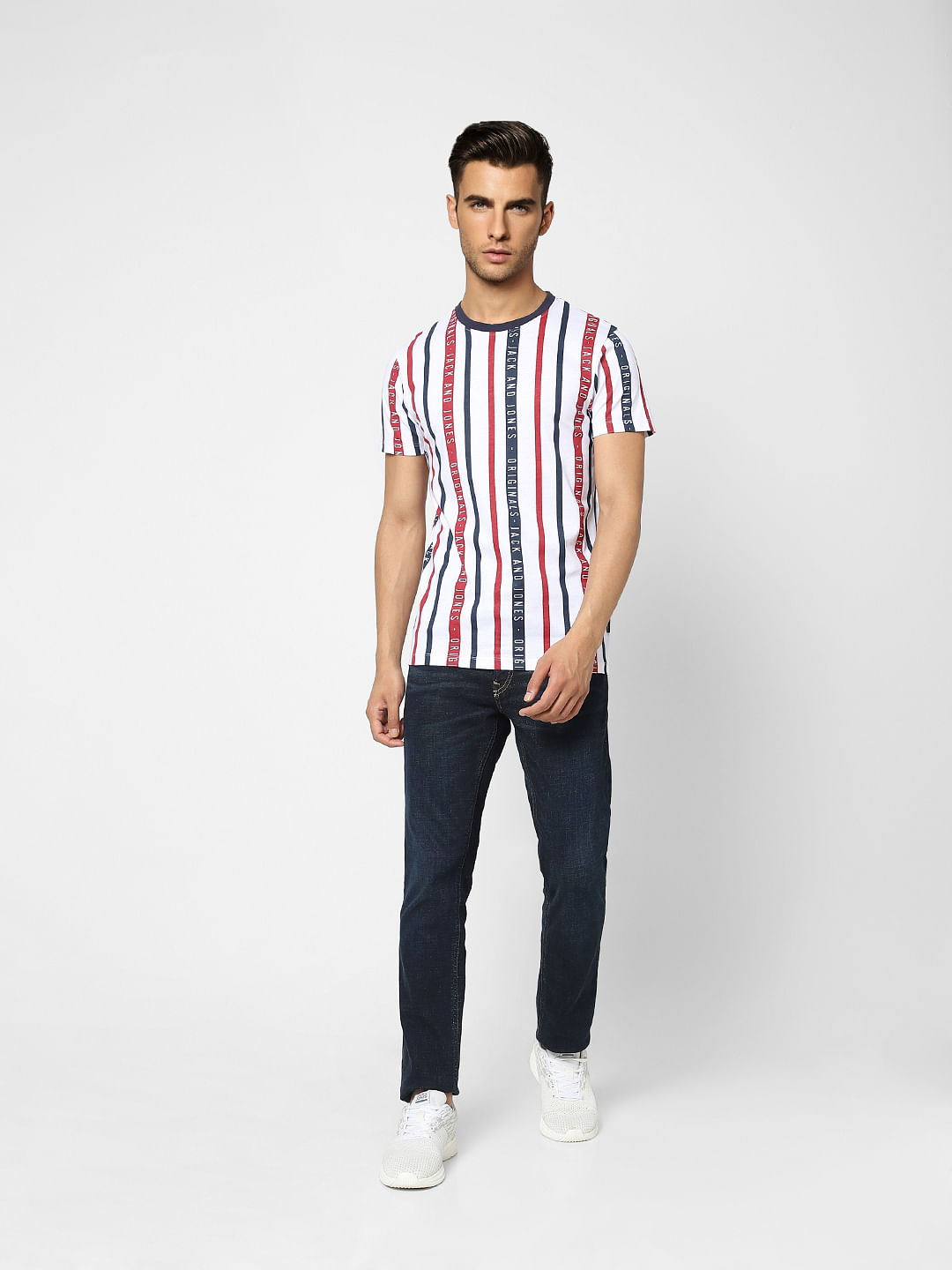White Striped Crew Neck T-shirt