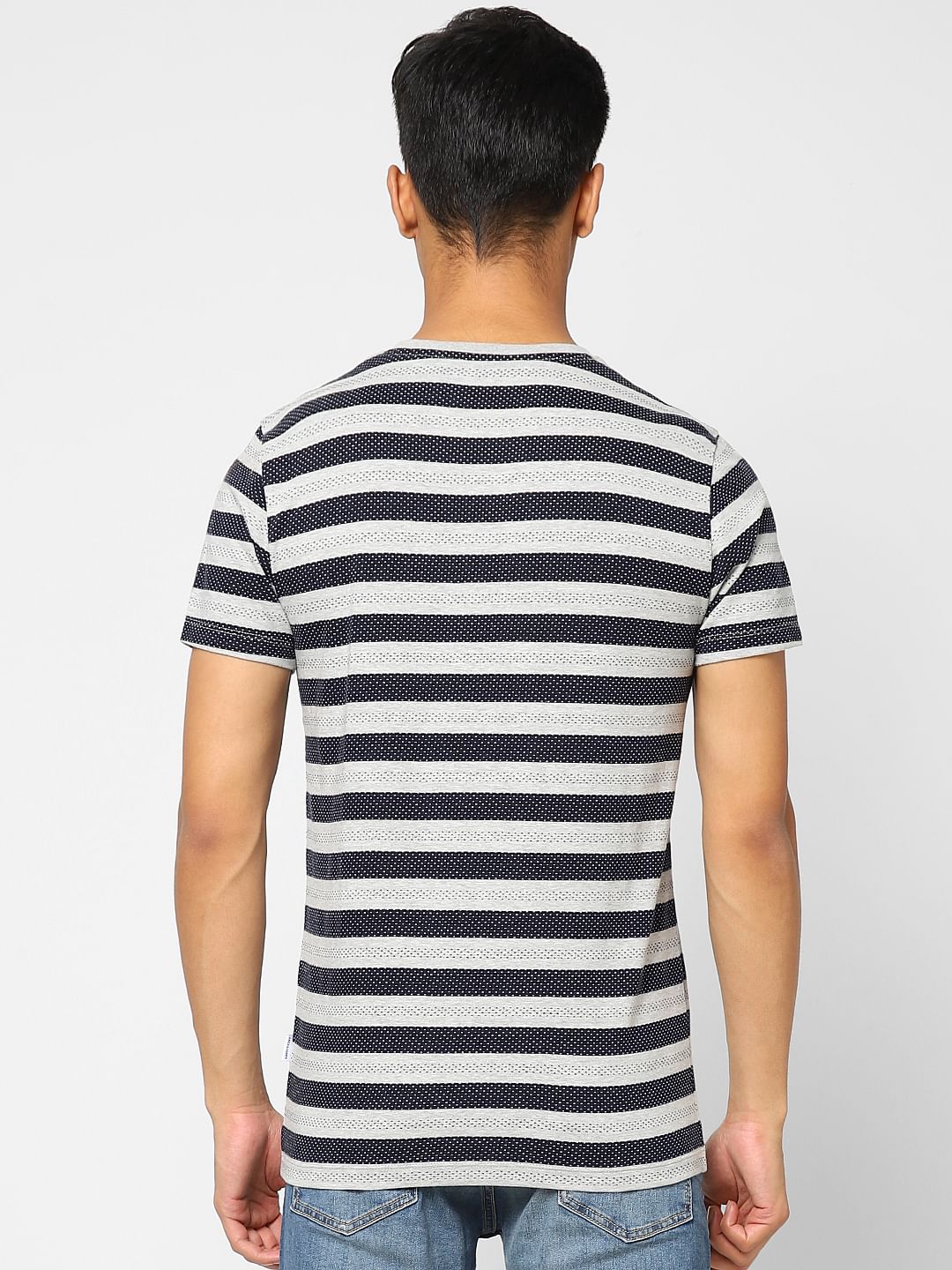 Light Grey Striped Crew Neck T-shirt
