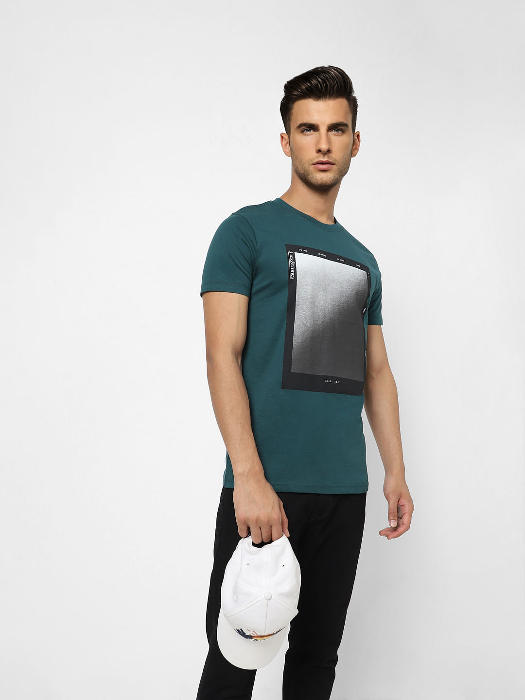 Dark Green Graphic Print Crew Neck T-shirt - S