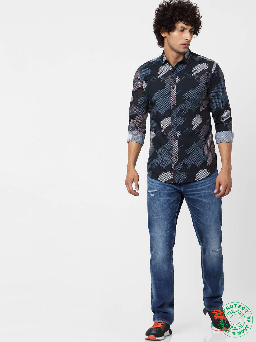 Blue Abstract Print Full Sleeves Shirt
