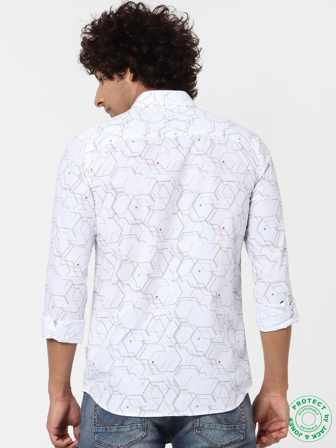 White Geometric Print Full Sleeves Shirt