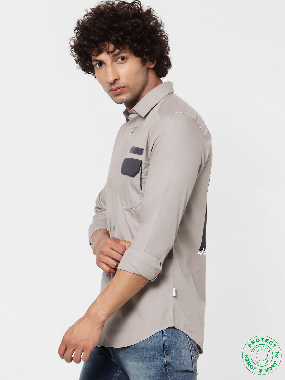 Beige Graphic Print Full Sleeves Shirt