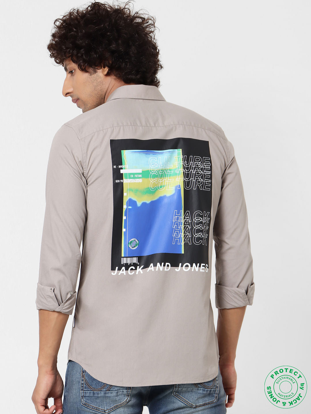 Beige Graphic Print Full Sleeves Shirt