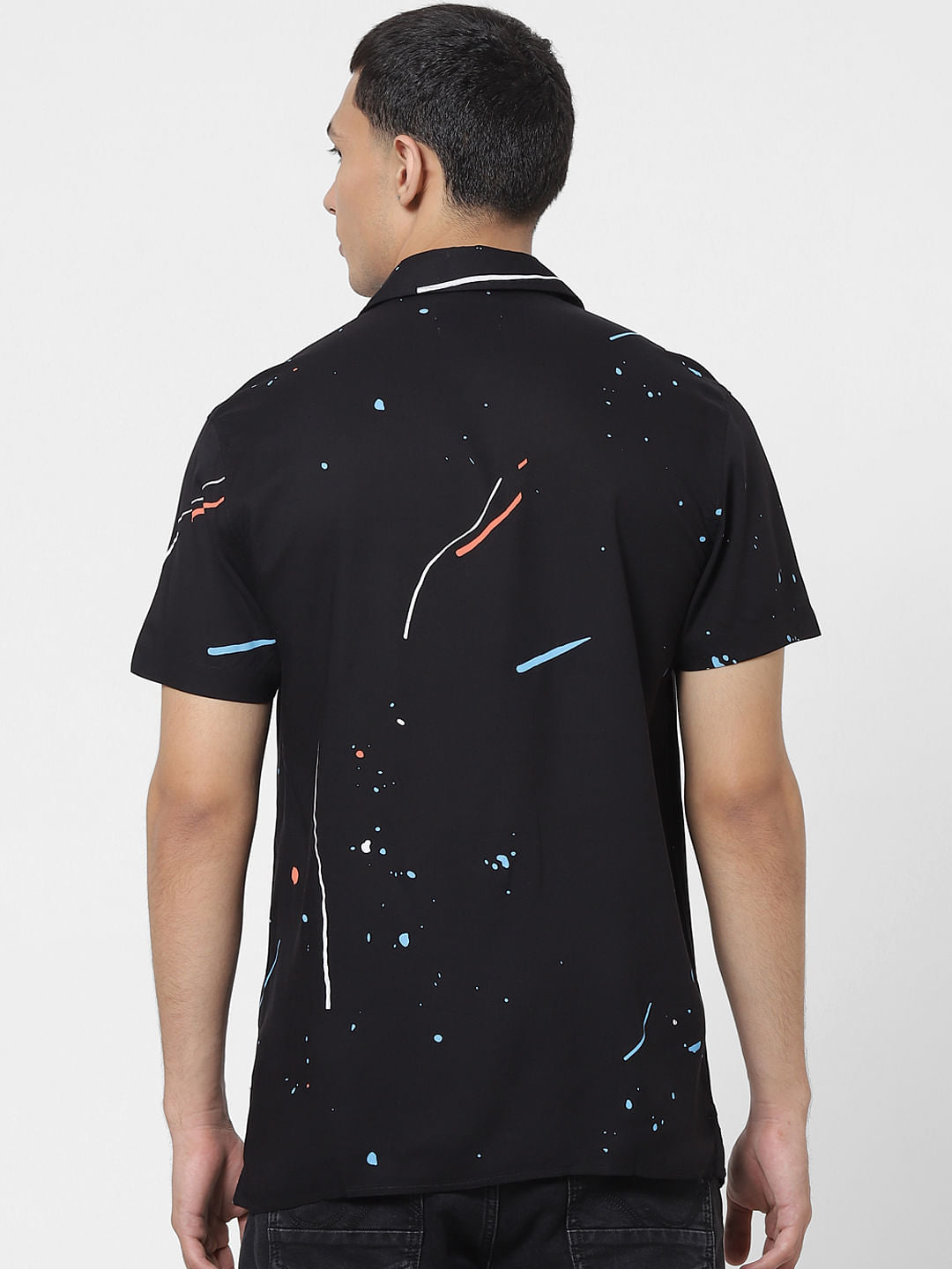 Black Paint Splash Print Short Sleeves Shirt