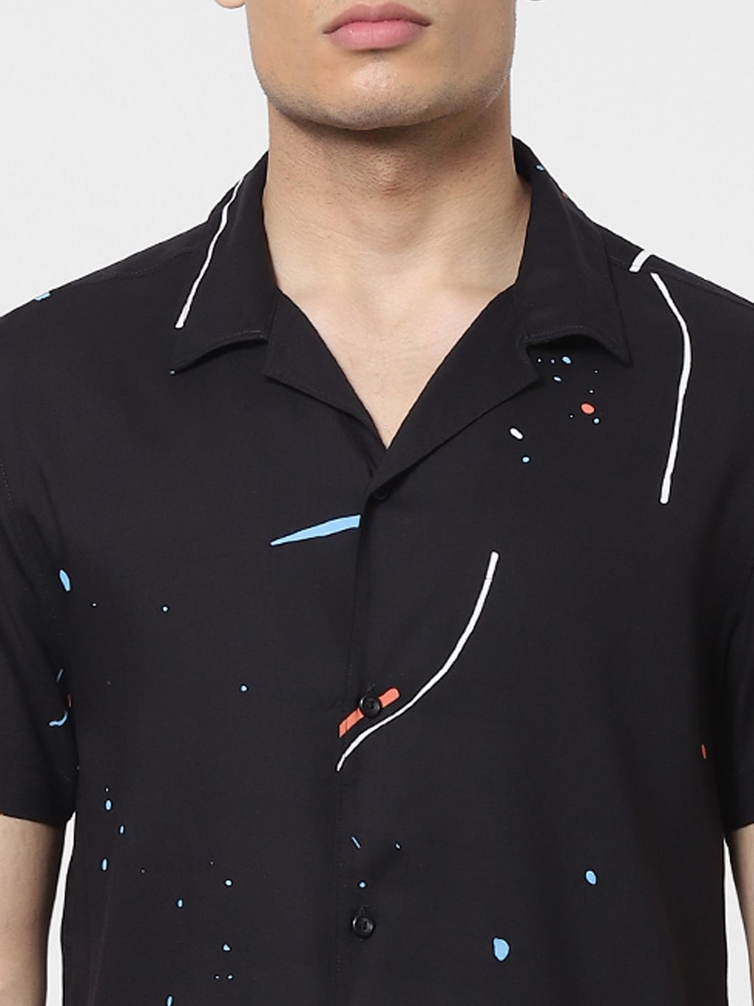 Black Paint Splash Print Short Sleeves Shirt