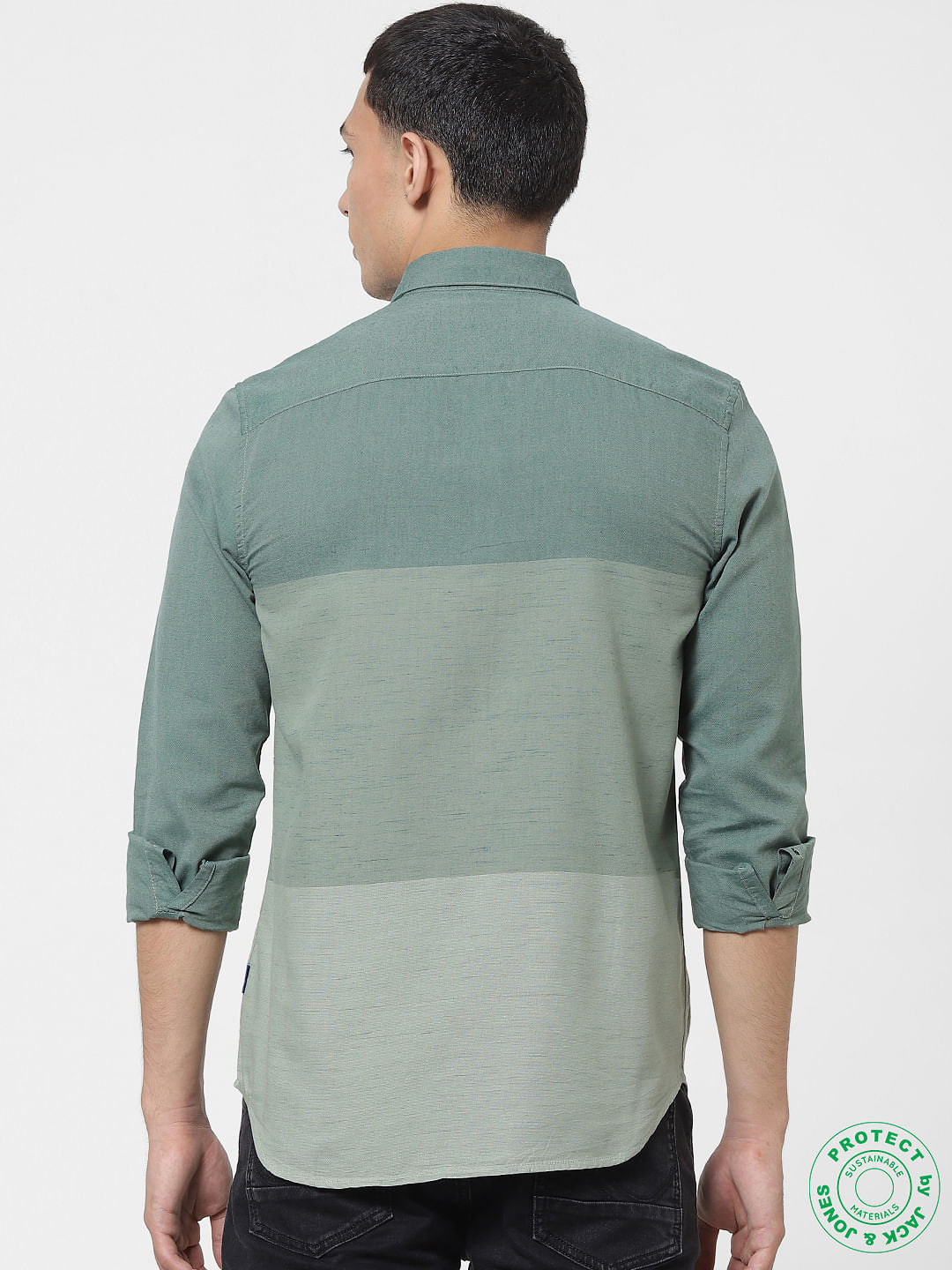 Green Colourblocked Full Sleeves Shirt
