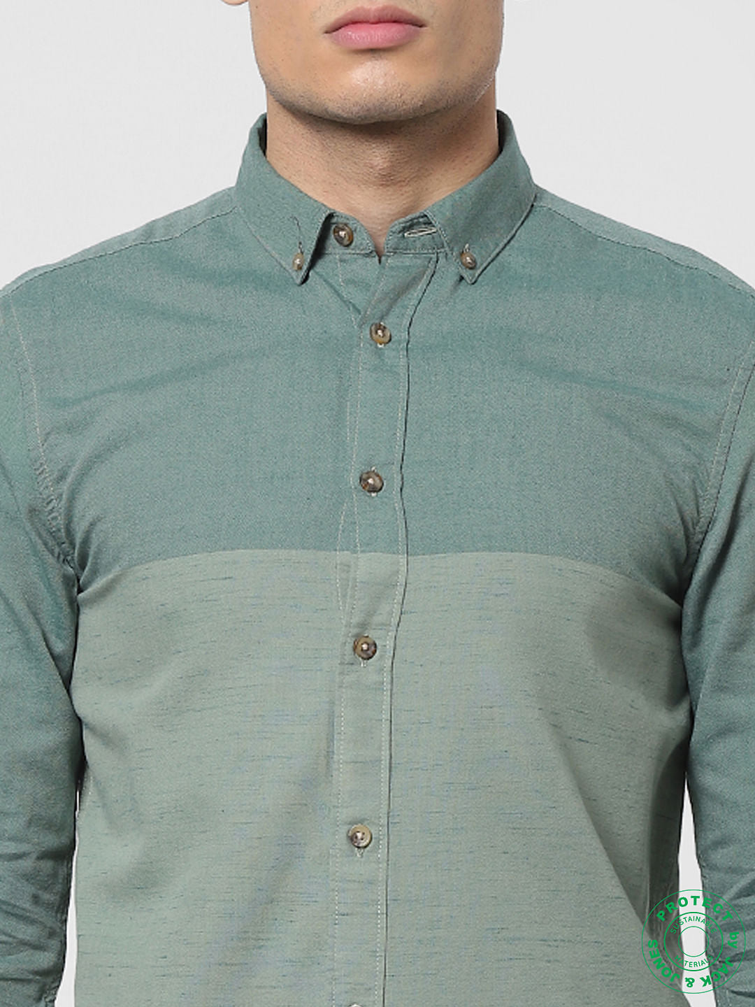 Green Colourblocked Full Sleeves Shirt