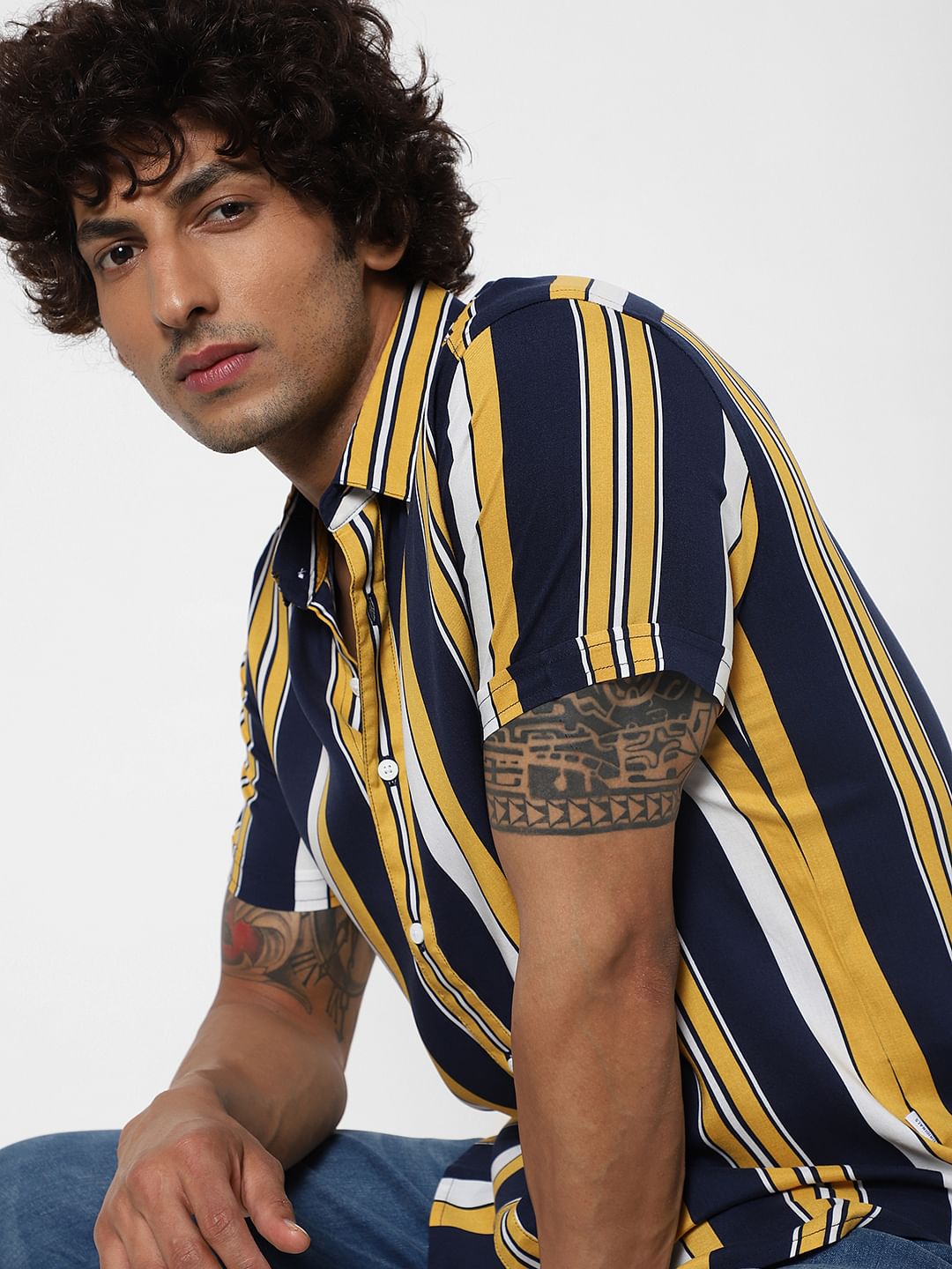 Yellow Striped Short Sleeves Shirt