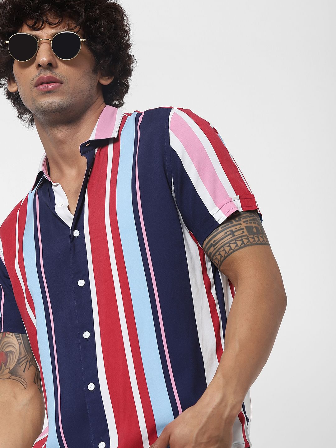 Red Striped Short Sleeves Shirt - S