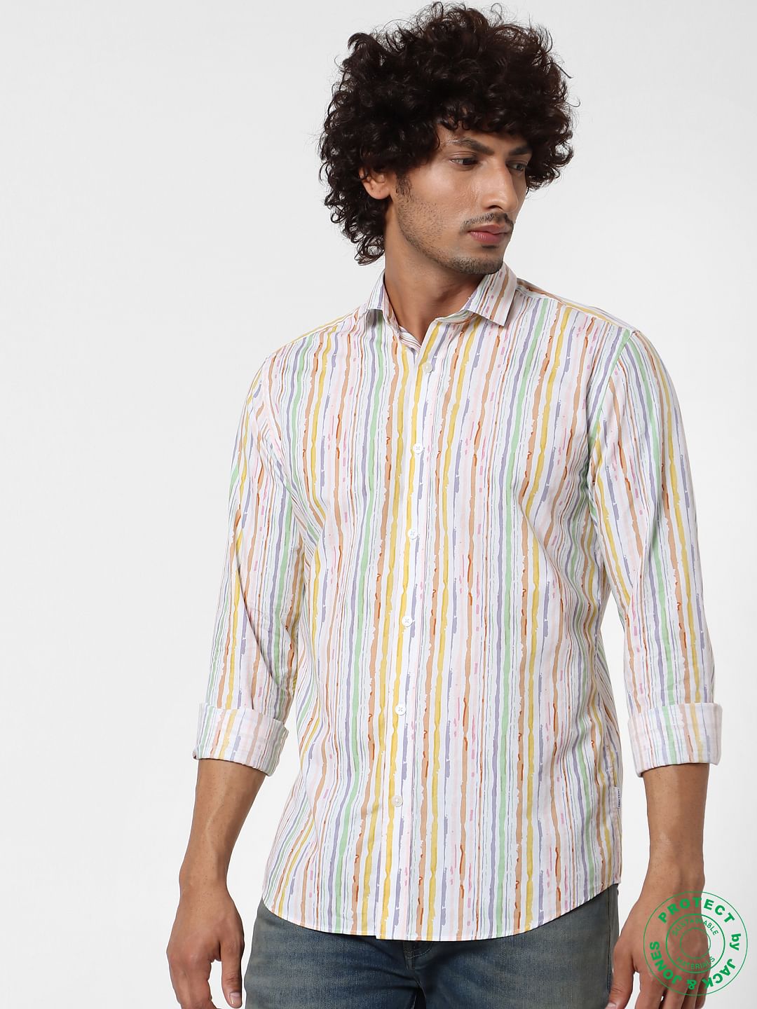 Multi-coloured Full Sleeves Striped Shirt - S
