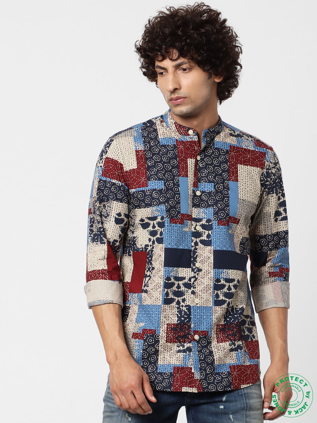 Multi-coloured Abstract Print Full Sleeves Shirt - S